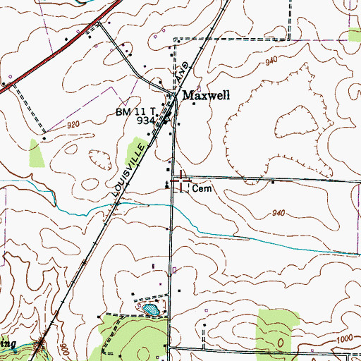 Topographic Map of Maxwell Community Cemetery, TN