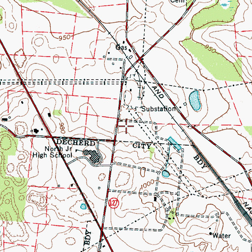 Topographic Map of Embry-Decherd Cemetery, TN