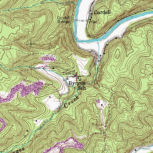 Topographic Map of Byrges Branch Baptist Church, TN