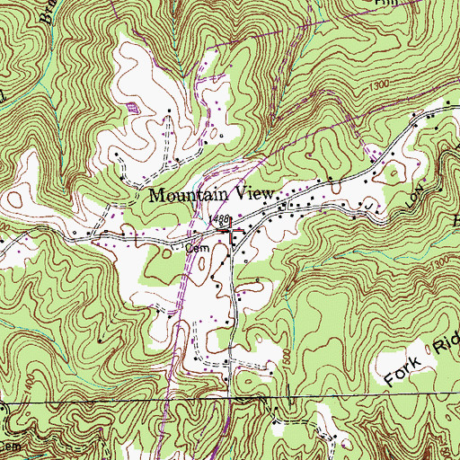 Topographic Map of Mountain View Baptist Church, TN
