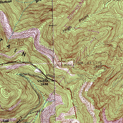 Topographic Map of High Point Mine, TN