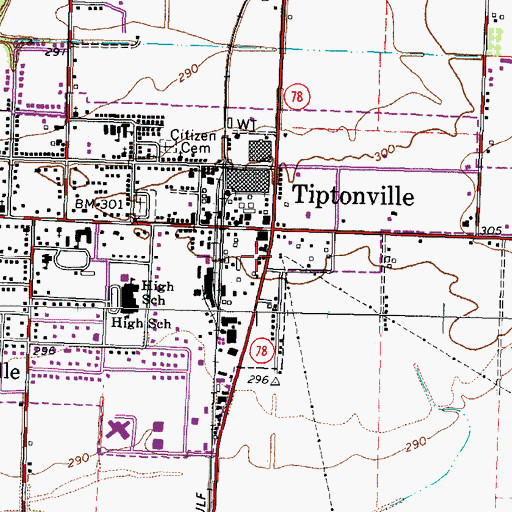 Topographic Map of Lake County Shopping Center, TN