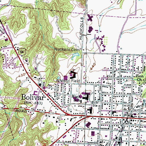 Topographic Map of Bolivar Elementary School, TN