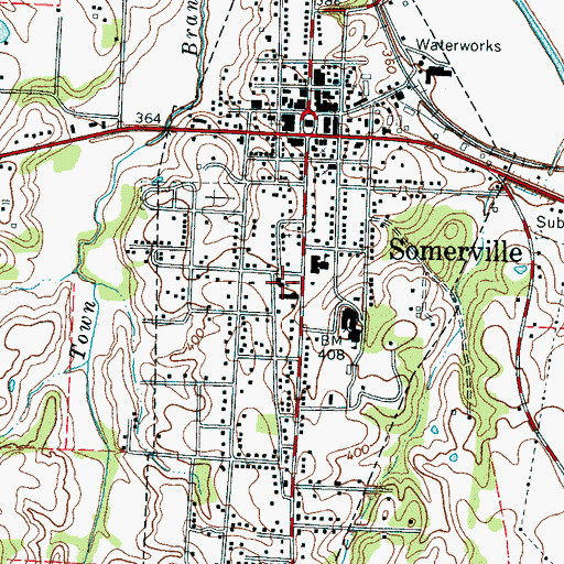 Topographic Map of Somerville First Baptist Church, TN