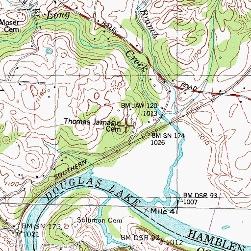 Topographic Map of Thomas Jarnagin Cemetery, TN
