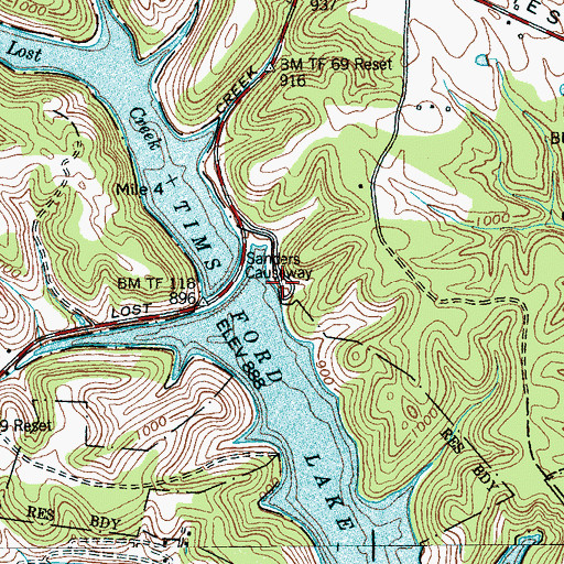 Topographic Map of Lost Creek Public Use Area, TN