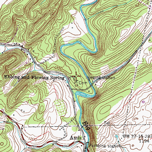Topographic Map of Ebbing and Flowing School (historical), TN
