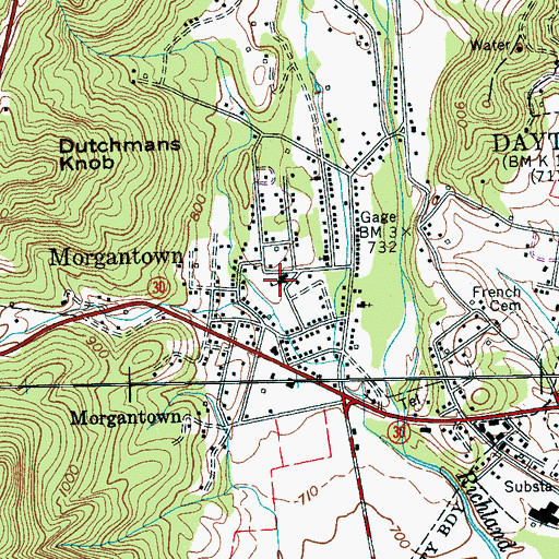 Topographic Map of Morgantown School (historical), TN