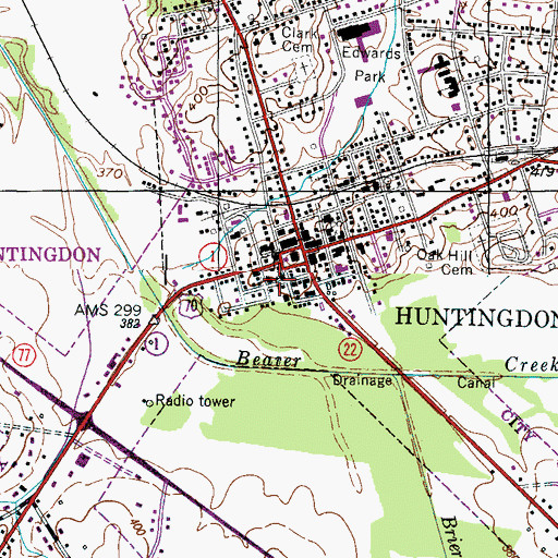 Topographic Map of Huntingdon First Baptist Church, TN