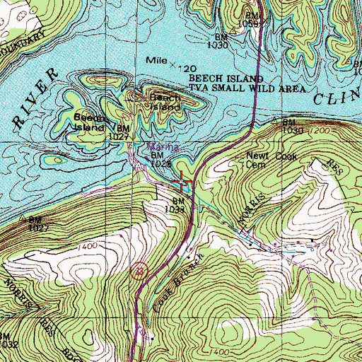 Topographic Map of Seymours Bridge Marina, TN