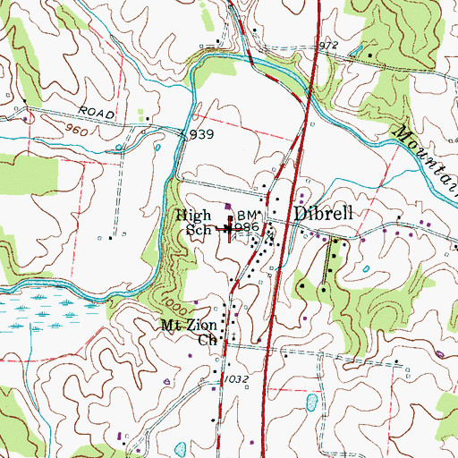 Topographic Map of Dibrell Elementary School, TN