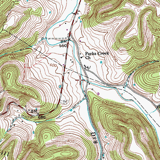 Topographic Map of Forks of Creek School (historical), TN