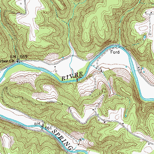 Topographic Map of Whiteacres Mill (historical), TN
