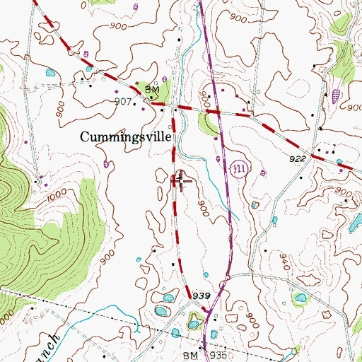 Topographic Map of Cummingsville Cemetery, TN