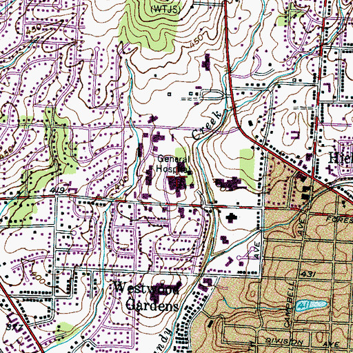 Topographic Map of Jackson - Madison County General Hospital, TN