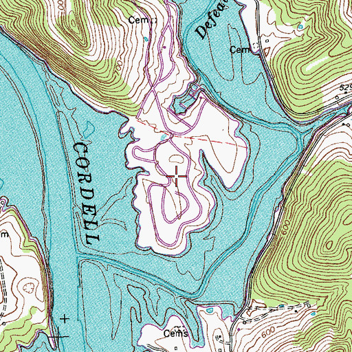 Topographic Map of Defeated Creek Recreation Area, TN