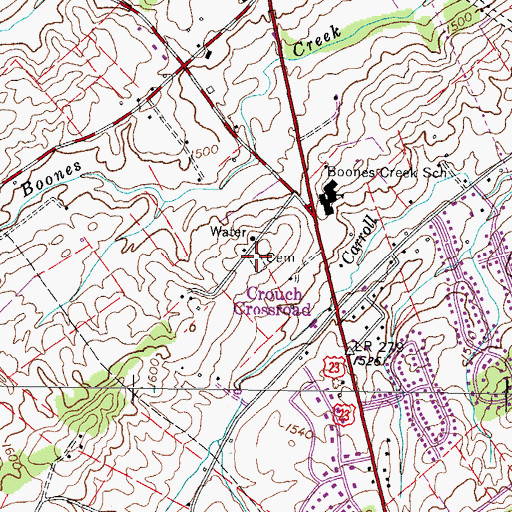 Topographic Map of Boones Creek Cemetery, TN