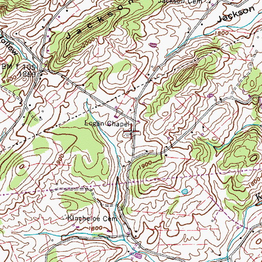 Topographic Map of Logans Chapel Cemetery, TN