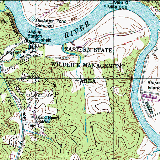 Topographic Map of Eastern State Wildlife Management Area, TN