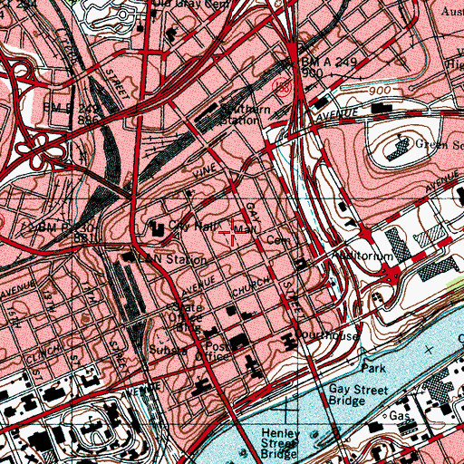 Topographic Map of Market Square, TN