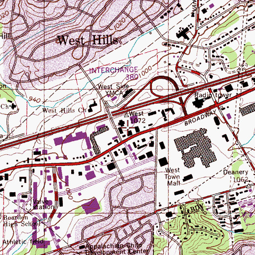 Topographic Map of Montvue Shopping Center, TN