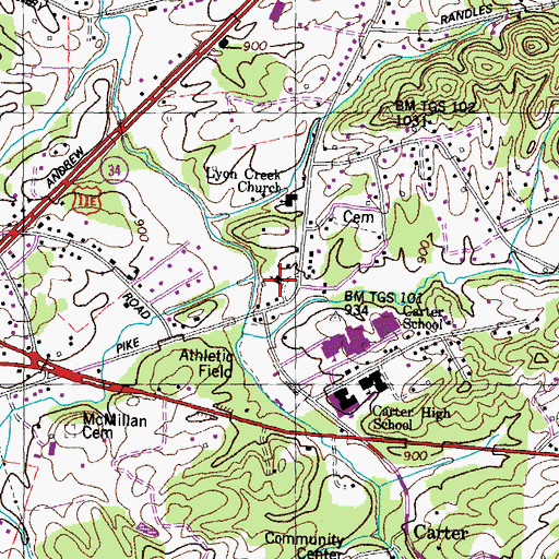 Topographic Map of Trentville United Methodist Church, TN