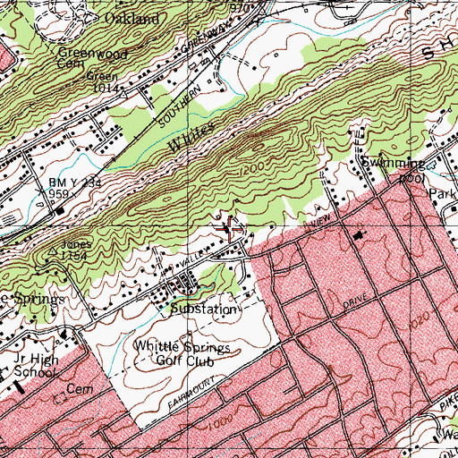Topographic Map of Valley View Baptist Church, TN