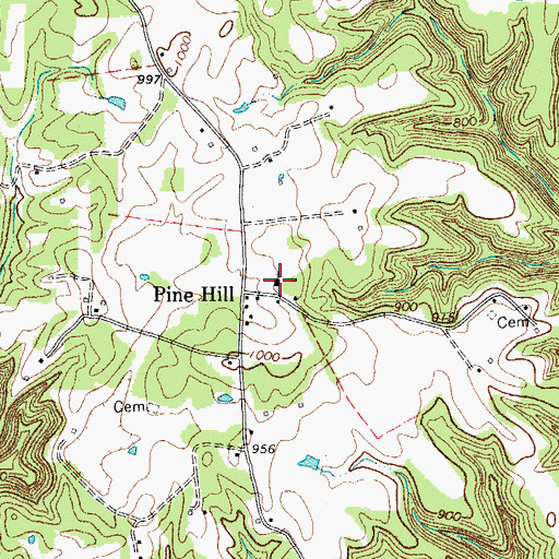 Topographic Map of Pine Hill Church of Christ, TN