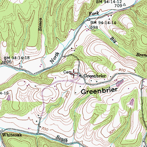 Topographic Map of Greenbrier School (historical), TN