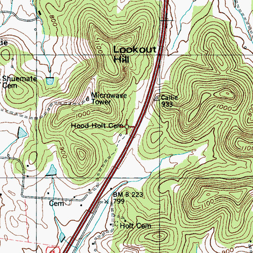 Topographic Map of Hood-Holt Cemetery, TN