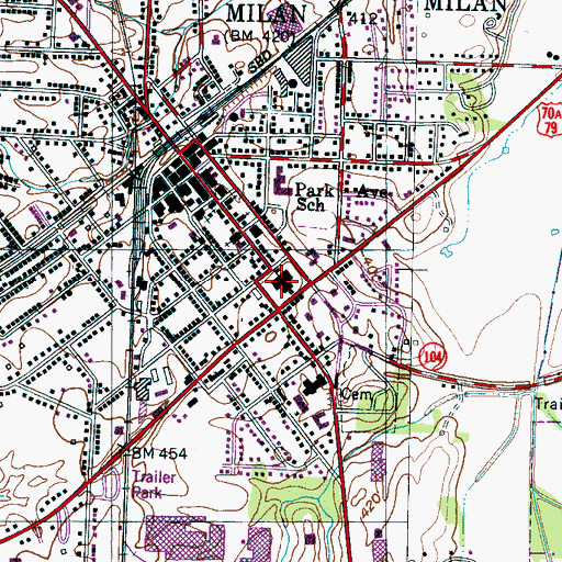 Topographic Map of Milan College (historical), TN