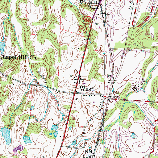 Topographic Map of West School (historical), TN