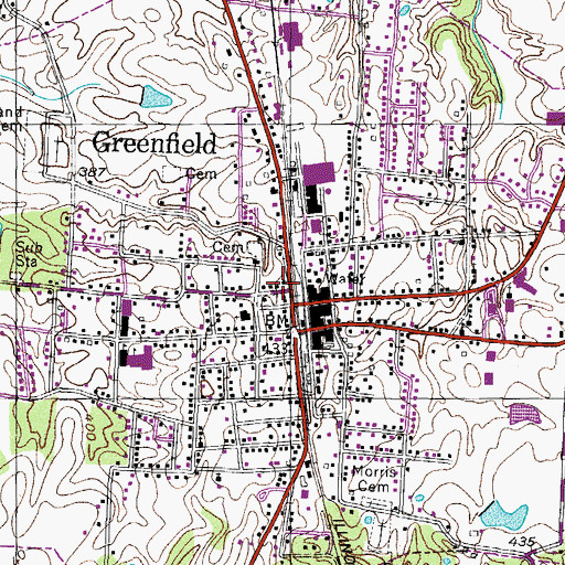 Topographic Map of Greenfield First Baptist Church, TN