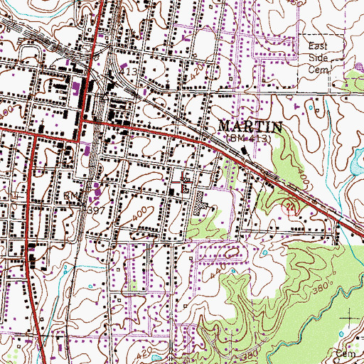 Topographic Map of Martin Primary School, TN