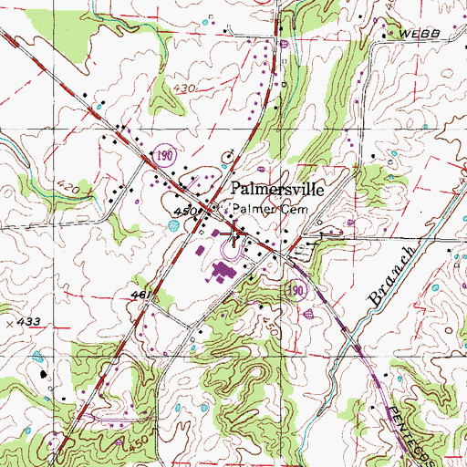 Topographic Map of Palmersville Primitive Baptist Church, TN