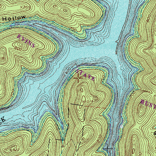 Topographic Map of Edgar Evins State Rustic Park, TN