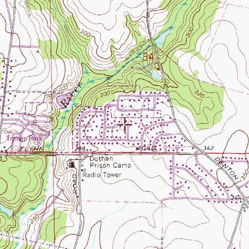 Topographic Map of Denton Acres, AL