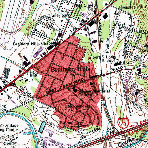 Topographic Map of Brainerd Hills Church of God, TN