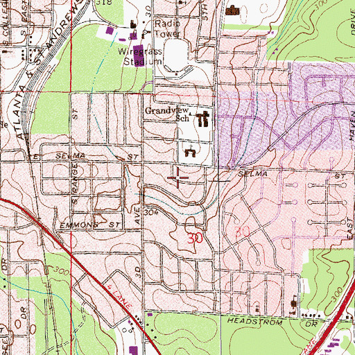 Topographic Map of Fairlane, AL