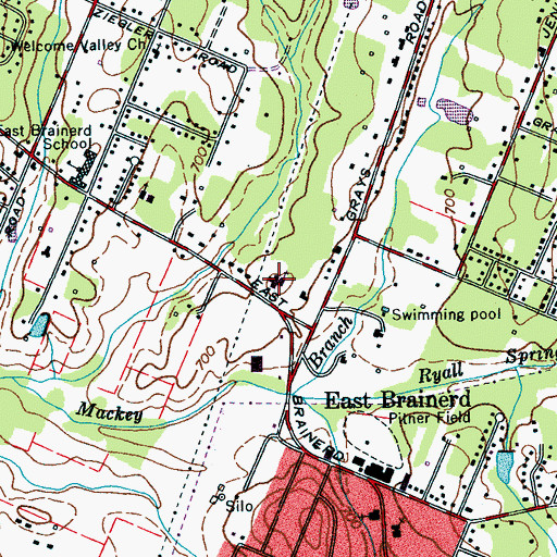 Topographic Map of East Brianerd Church of Christ, TN