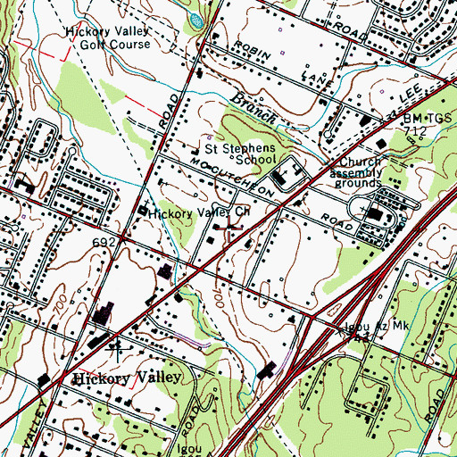 Topographic Map of Hickory Valley Shopping Center, TN