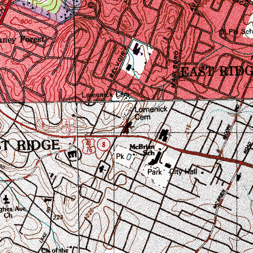 Topographic Map of Jones Memorial United Methodist Church, TN
