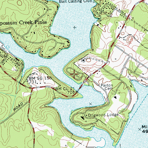 Topographic Map of Possum Creek Recreation Area, TN