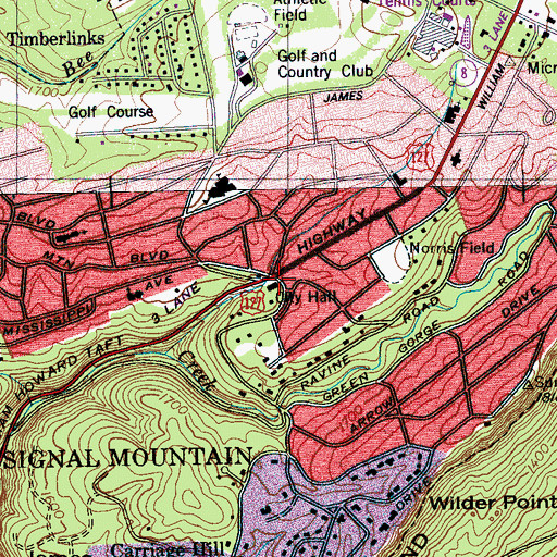 Topographic Map of Signal Mountain City Hall, TN