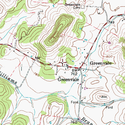 Topographic Map of Greenvale Baptist Church, TN