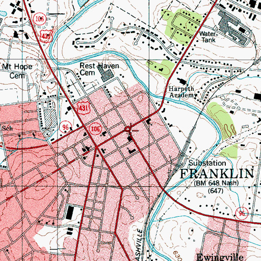 Topographic Map of Franklin City Hall, TN