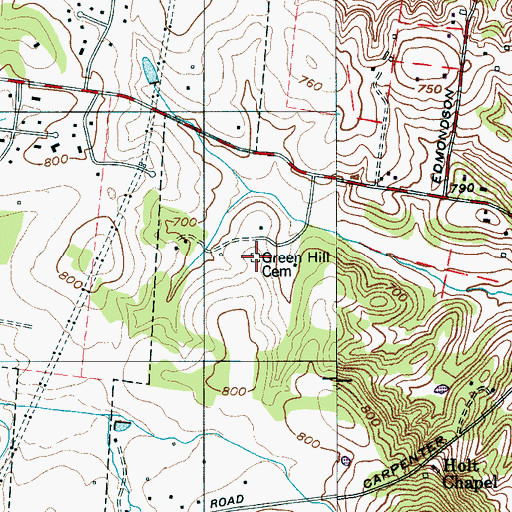 Topographic Map of Green Hill Cemetery, TN