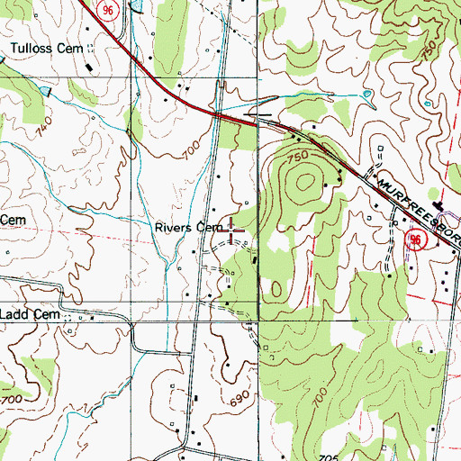 Topographic Map of Rivers Cemetery, TN