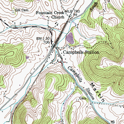 Topographic Map of Campbell Station School (historical), TN