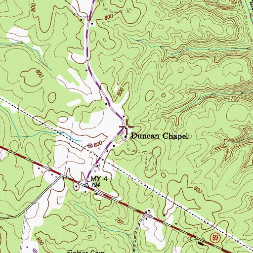 Topographic Map of Duncans Chapel School (historical), TN